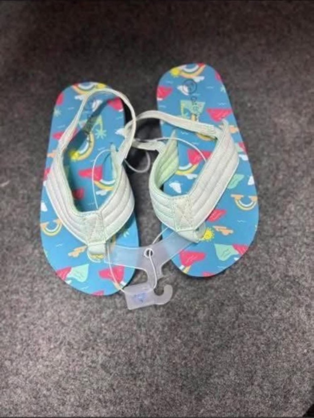 Kids Blue Patterned Flip Flop Sandals with Light Green Straps